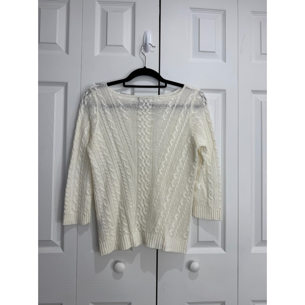 Lauren Ralph Lauren 100% Linen Sweater Top Women Medium Ivory Knit Lightweight